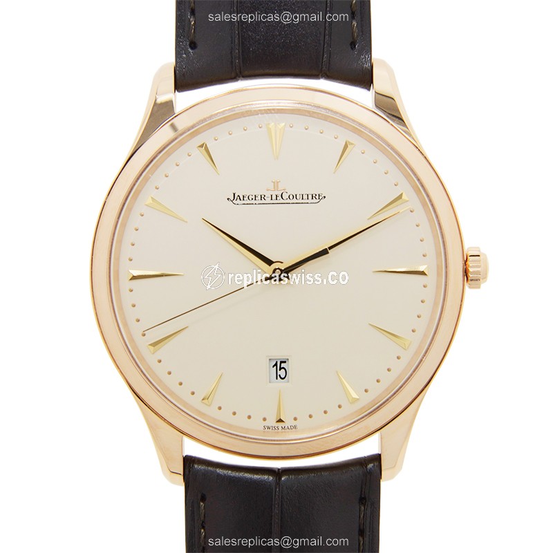 Jaeger-Lecoultre Q1282510 Replica - Ultra Thin - Automatic - 18kt Rose Gold Case - Gold Dial - Black Alligator Strap