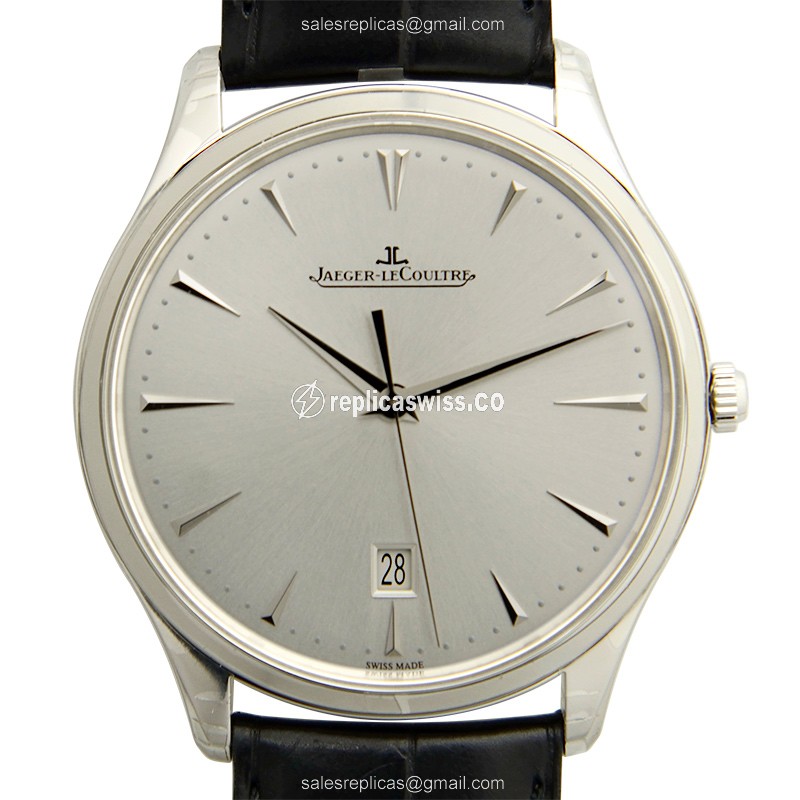Jaeger-Lecoultre Q1288420 Replica - Ultra Thin - Automatic - Steel Case - Silver Dial - Black Alligator Strap - Luxury Replica MASTER ULTRA THIN Watch