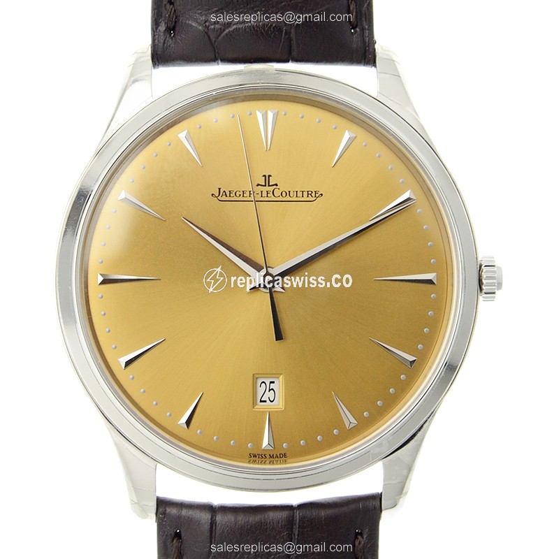 Jaeger-Lecoultre Q1288430 Replica - Automatic - Gold Dial - Steel Case - Brown Alligator Strap