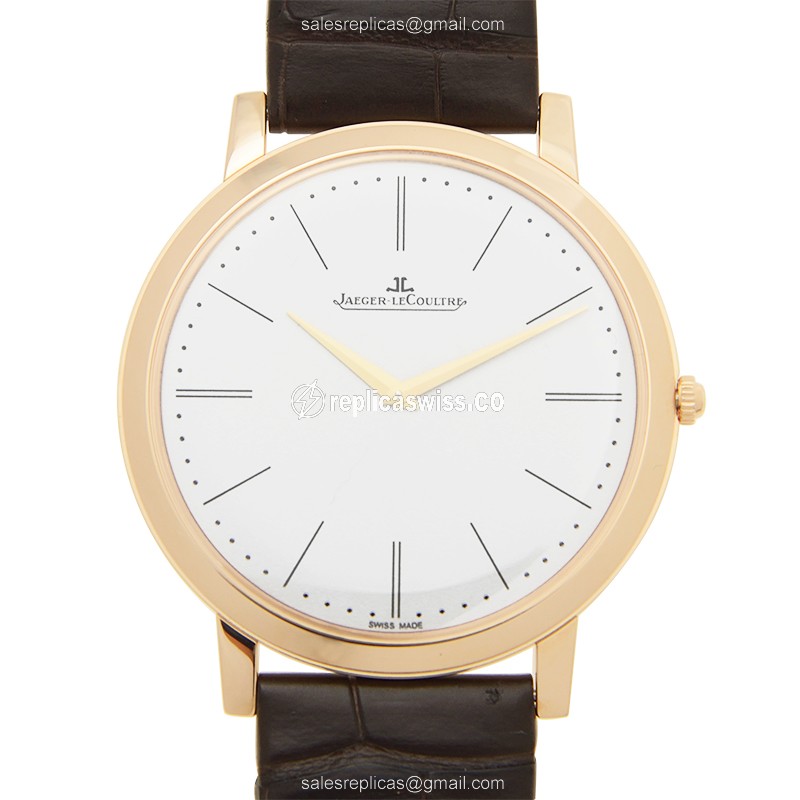 Jaeger-Lecoultre Q1292520 Replica - Manual - 18kt Rose Gold - White Dial - Brown Alligator Buckle