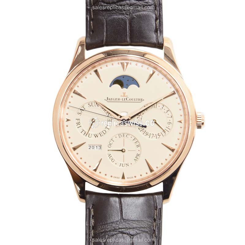 Jaeger-Lecoultre Q1302520 Replica - Ultra Thin - Automatic - 18kt Rose Gold - Beige Dial - Brown Alligator Strap