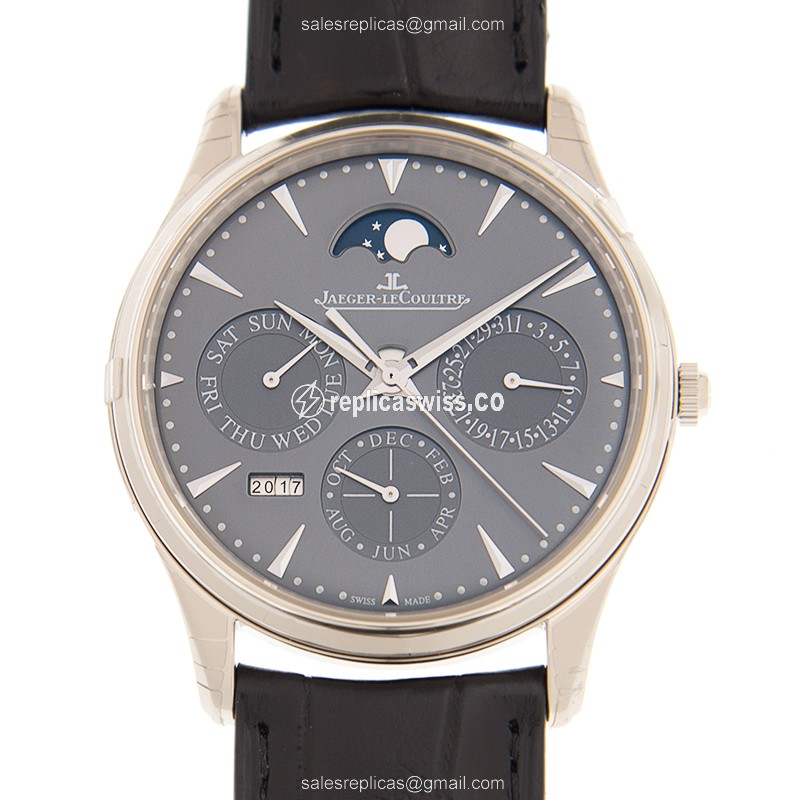 Jaeger-Lecoultre Q130354J Replica - Ultra Thin - Automatic - Steel Case - Gray Dial - Black Alligator Strap