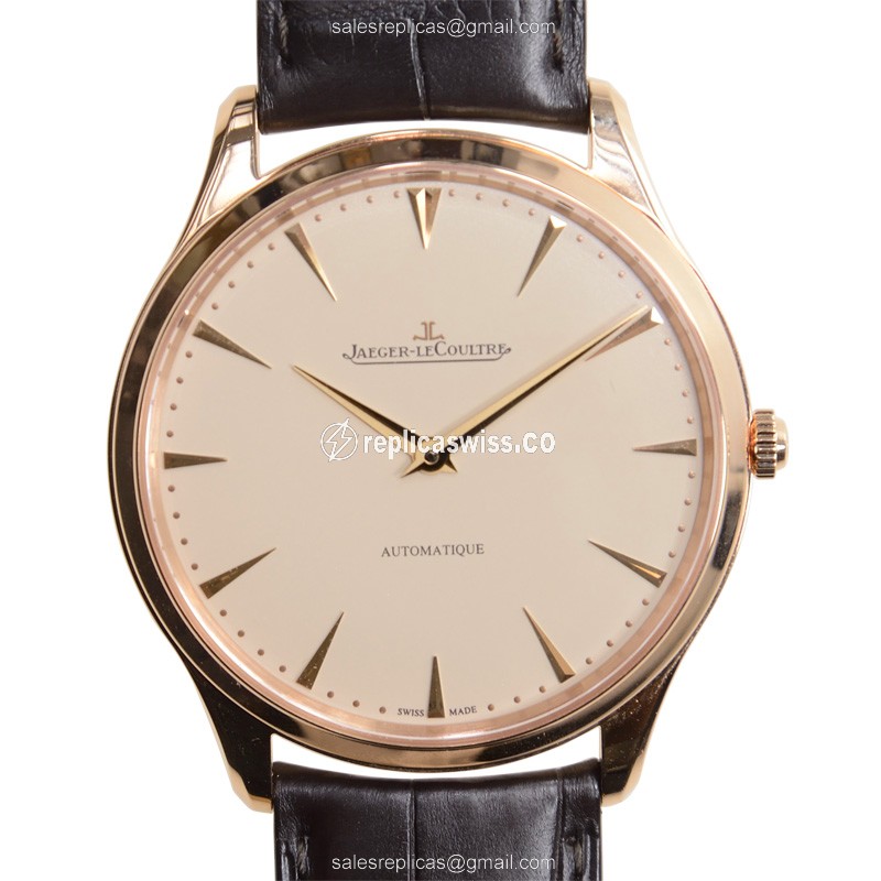 Jaeger-Lecoultre Q1332511 Replica - Ultra Thin - Automatic - Rose Gold Case - Beige Dial - Brown Alligator Strap