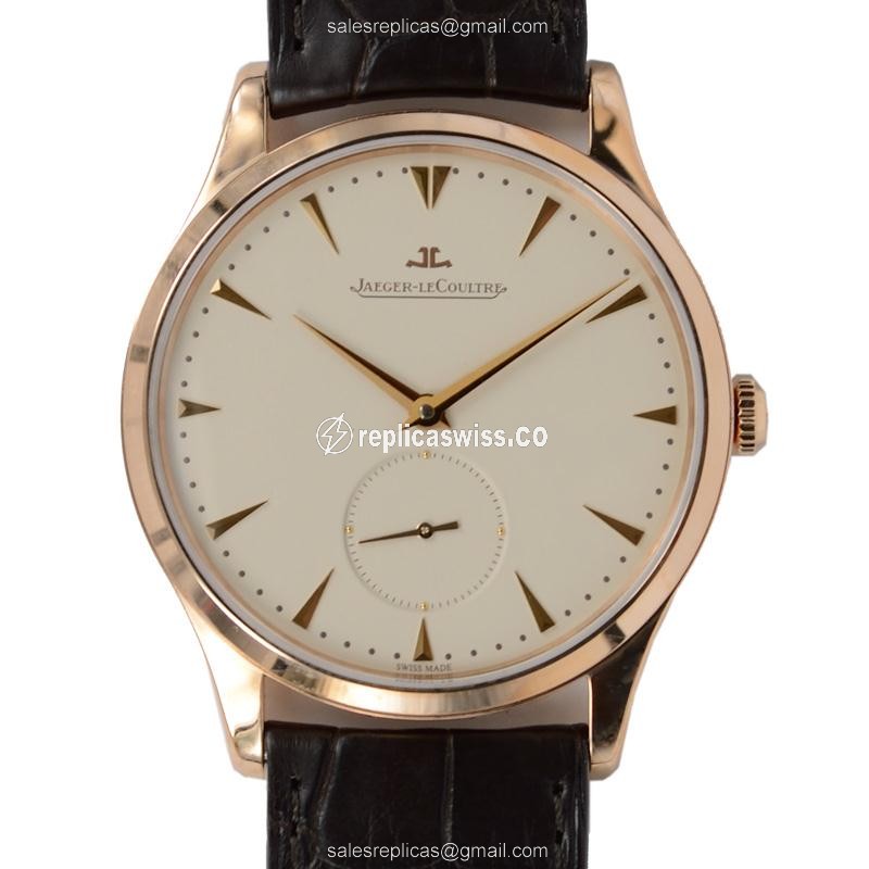 Jaeger-Lecoultre Q1352420 Replica - Ultra Thin - Automatic - 18kt Rose Gold - Beige Dial - Black Alligator Strap