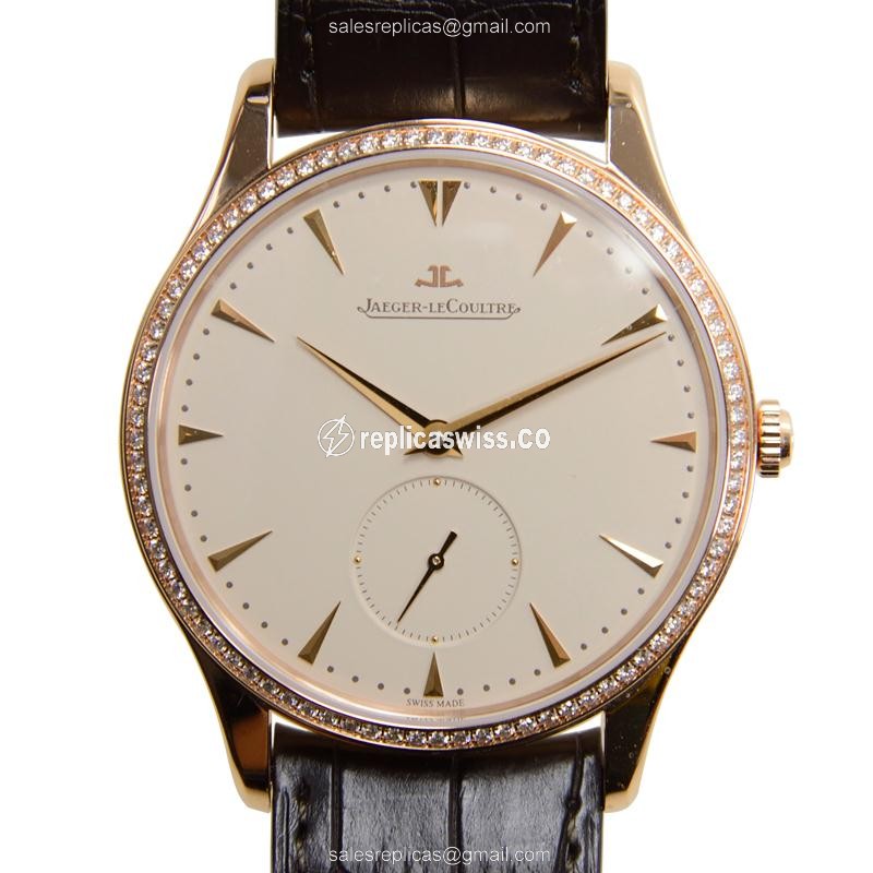 Jaeger-Lecoultre Q1352502 Replica - Ultra Thin - Automatic - 18kt Rose Gold - Diamond Beige Dial