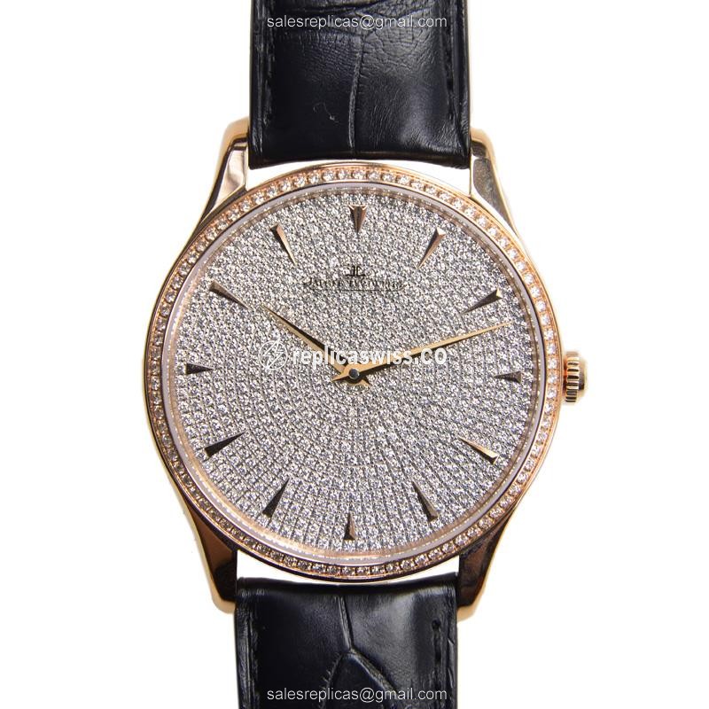 Jaeger-Lecoultre Q1352507 Replica - Automatic - 18kt Rose Gold - Diamond Dial - Black Leather Strap
