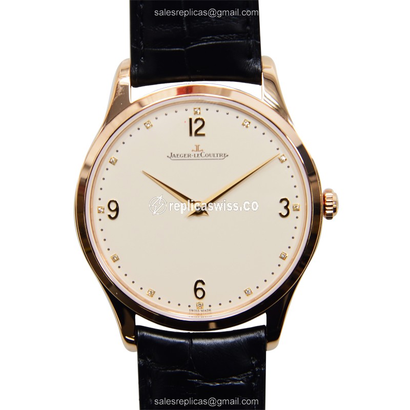 Jaeger-Lecoultre Q1352522 Replica - Ultra Thin - Automatic - 18kt Rose Gold - Beige Dial - Black Alligator Strap