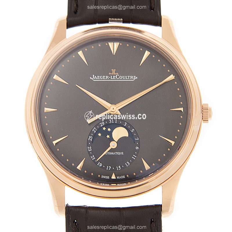 Jaeger-Lecoultre Q136255J Replica - Ultra Thin - Automatic - 18kt Rose Gold - Black Dial - Brown Alligator Strap