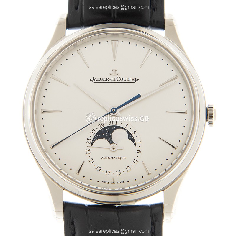Jaeger-Lecoultre Q1368430 Replica - Ultra Thin - Automatic - Steel Case - Silver Dial - Black Leather Strap