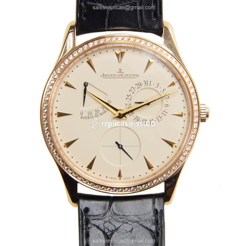 Jaeger-Lecoultre Q1372501 Replica - Ultra Thin - Automatic - 18kt Rose Gold Case - Beige Dial - Black Alligator Strap