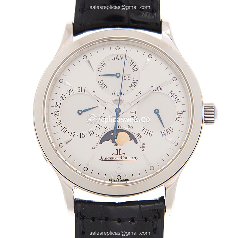 Jaeger-Lecoultre Q149842A Replica - Ultra Thin - Automatic - Steel Case - White Dial - Black Alligator Strap