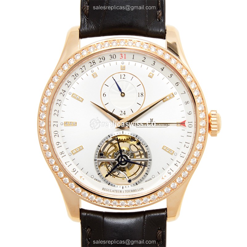 Jaeger-Lecoultre Q1562501 Replica - Ultra Thin - Automatic - 18kt Rose Gold - Diamond Set - Silver Dial - Black Alligator Strap