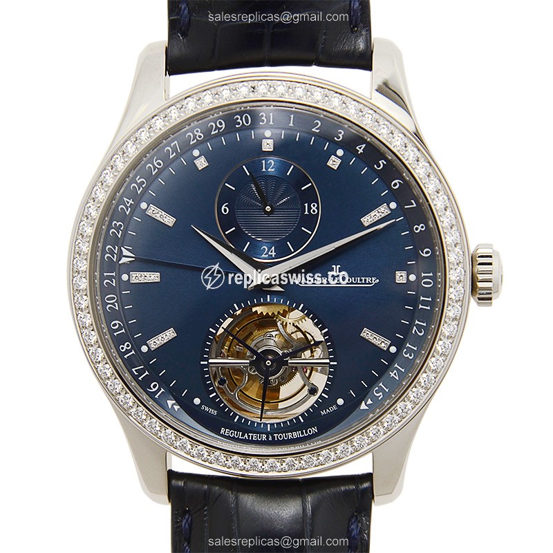 Jaeger-Lecoultre Q1563580 Replica - Ultra Thin - Automatic - White Gold - Diamond Accents - Blue Dial