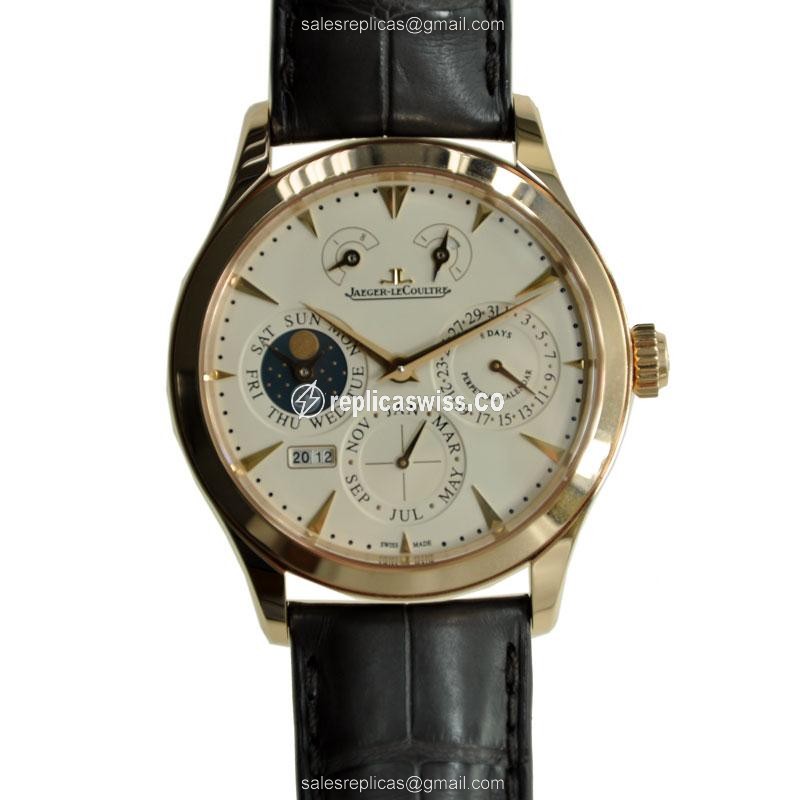 Jaeger-Lecoultre Q1612420 Replica - Manual - 18kt Rose Gold - Beige Dial - Brown Alligator Strap