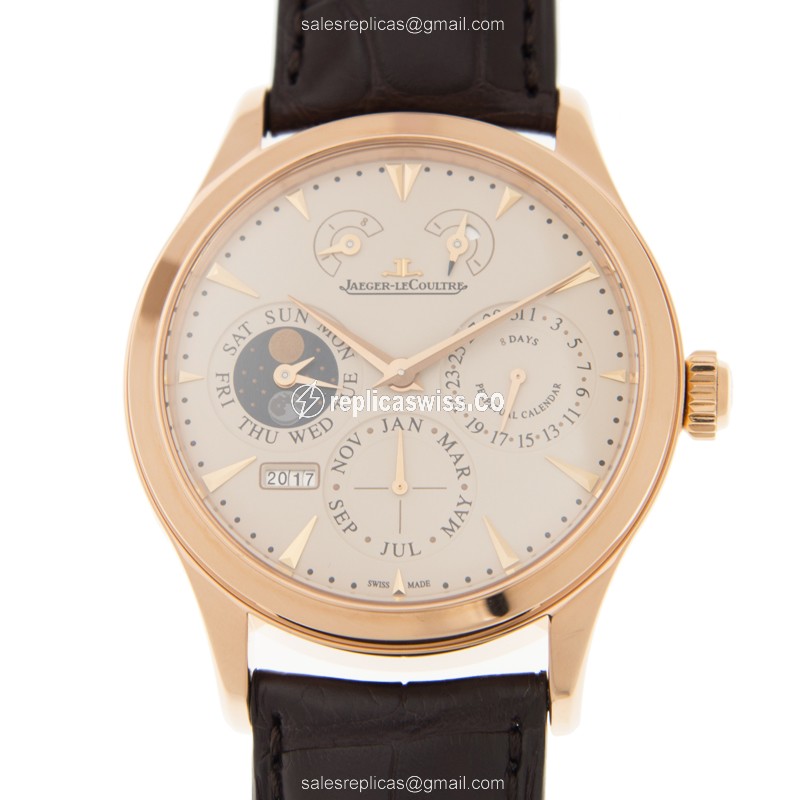 Jaeger-Lecoultre Q1612520 Master Ultra Thin - 18kt Rose Gold - Beige Dial - Brown Alligator Buckle