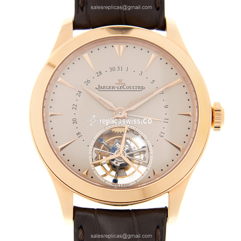 Jaeger-Lecoultre Q1652410 Replica - Ultra Thin - Automatic - Rose Gold - Beige Dial - Alligator Black Strap