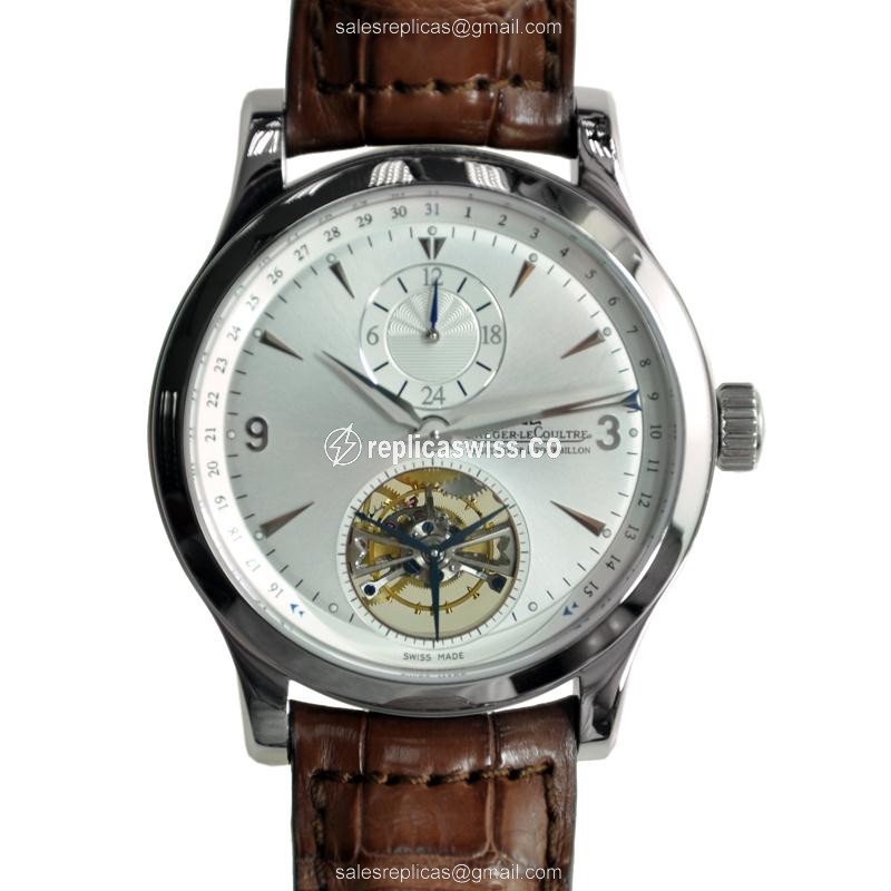 Jaeger-Lecoultre Q1658420 Replica - Ultra Thin - Automatic - Steel Case - Silver Dial - Brown Alligator Strap