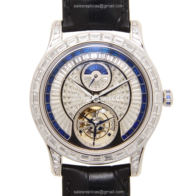 Jaeger-Lecoultre Q1663416 Replica - Ultra Thin - Auto - White Gold - Diamond Accents - Silver Dial - Black Alligator