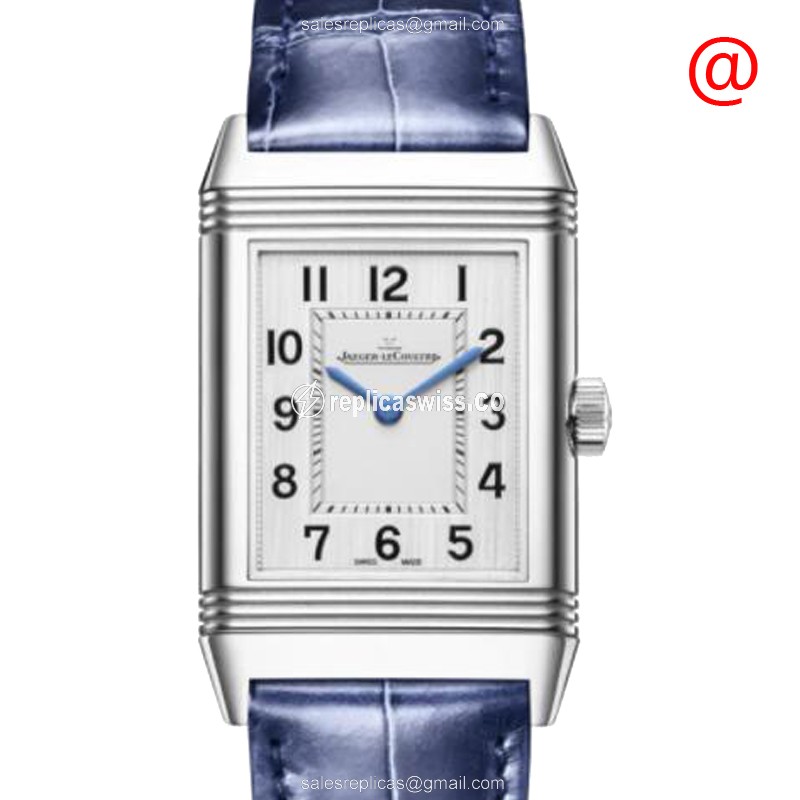 Jaeger-Lecoultre Q2518540 Replica - Quartz - Steel Case - Silver Dial - Blue Alligator Strap - Luxury Replica REVERSO Watch