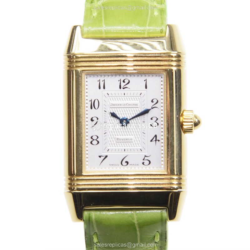 Jaeger-Lecoultre Q2661420 REVERSO - Manual - White Dial - Green Alligator Strap - Clasp