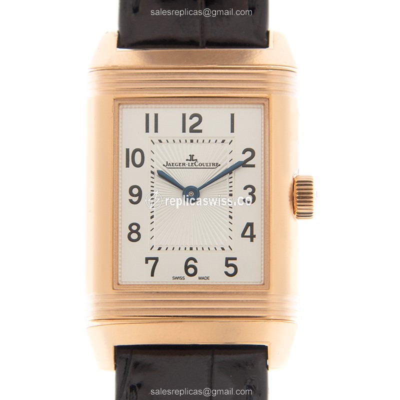 Jaeger-Lecoultre Q2662430 REVERSO - Manual Wind - 18kt Rose Gold - Diamond Bezel - Silver Dial - Leather Strap - Black Clasp - Luxury Replica REVERSO Watch