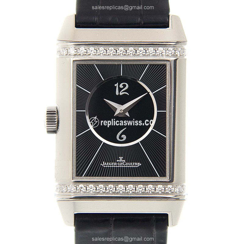Jaeger-Lecoultre Q2668430 Replica - Automatic - Stainless Steel - Black Dial - Alligator Black Clasp - Luxury Replica REVERSO Watch