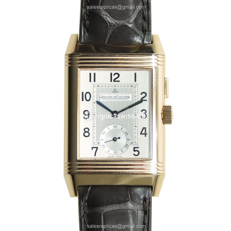 Jaeger-Lecoultre Q2712410 REVERSO - Manual - 18kt Rose Gold - Silver Dial - Brown Alligator Strap - Luxury Replica REVERSO Watch