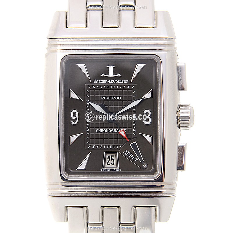 Jaeger-Lecoultre Q2958102 REVERSO - Manual Wind - Black Dial - Steel Case - Silver Steel Strap - Luxury Replica REVERSO Watch