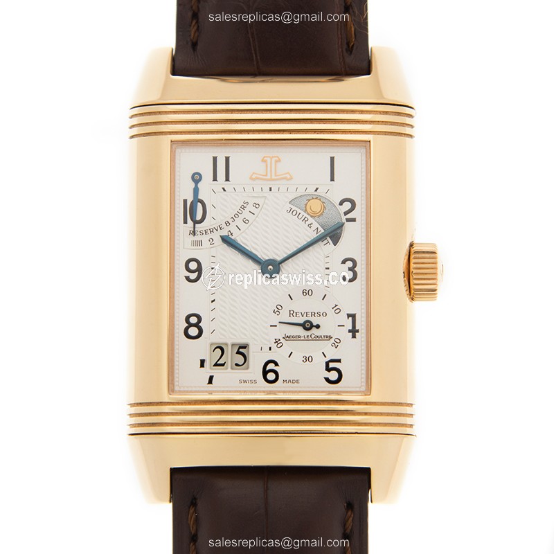Jaeger-Lecoultre Q3002420 Replica - Manual Wind - 18kt Gold - White Dial - Brown Alligator Strap