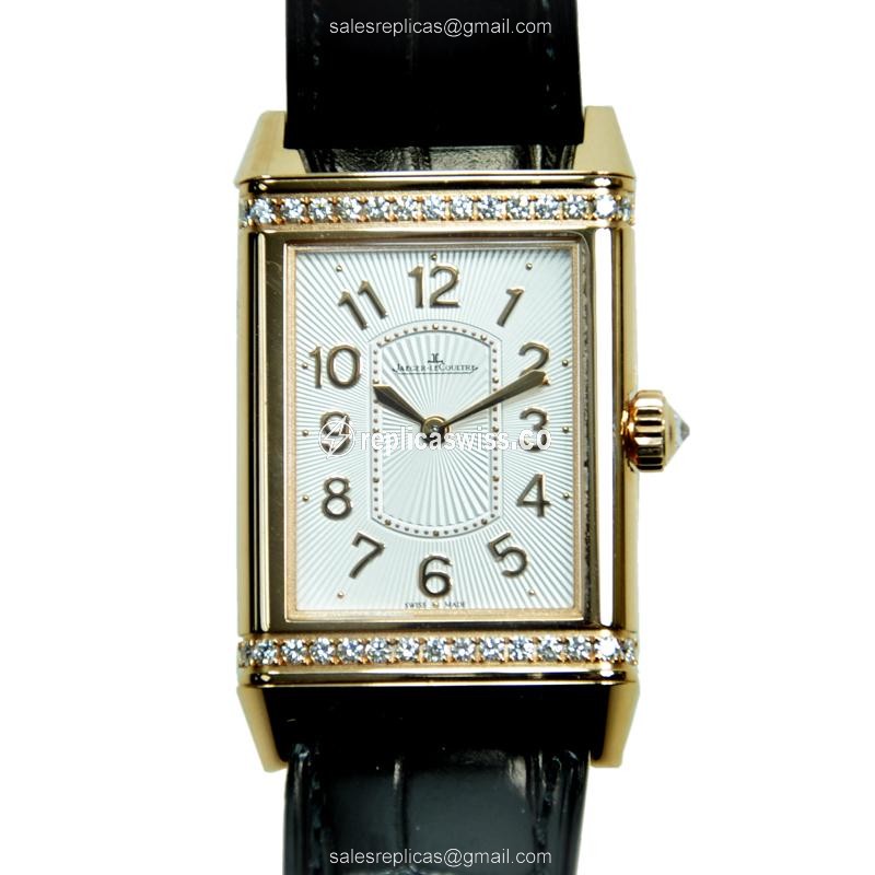 Jaeger-Lecoultre Q3202421 REVERSO - Manual Wind - 18kt Rose Gold - Diamond Dial - Black Alligator Strap - Luxury Replica REVERSO Watch