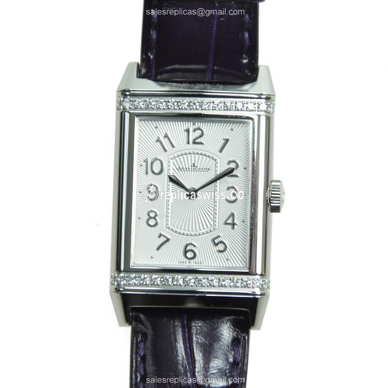 Jaeger-Lecoultre Q3208421 REVERSO - Manual - Steel Case - Silver Dial - Purple Alligator Strap - Luxury Replica REVERSO Watch