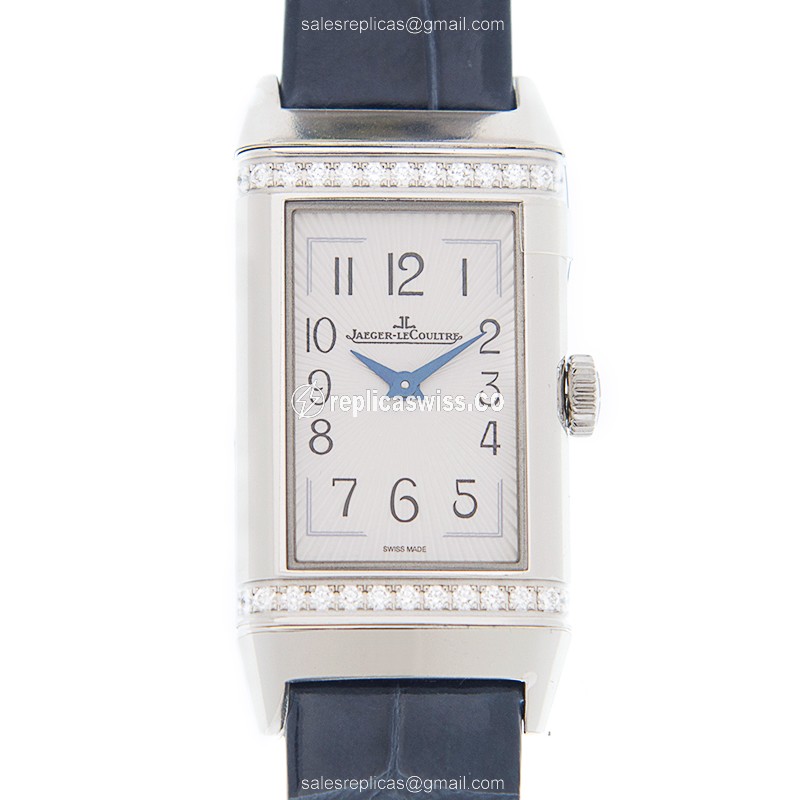 Jaeger-Lecoultre Q3288420 REVERSO Quartz - Diamond Case - White Dial - Blue Alligator Strap