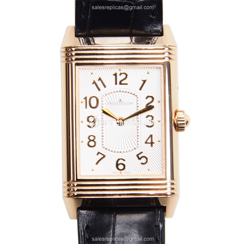 Jaeger-Lecoultre Q3302421 REVERSO - 18kt Rose Gold - Manual Wind - Silver Dial - Black Alligator Strap - Luxury Replica REVERSO Watch