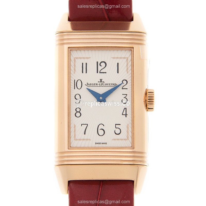 Jaeger-Lecoultre Q3352420 REVERSO - Manual - 18kt Rose Gold - White Dial - Red Alligator Strap - Luxury Replica REVERSO Watch