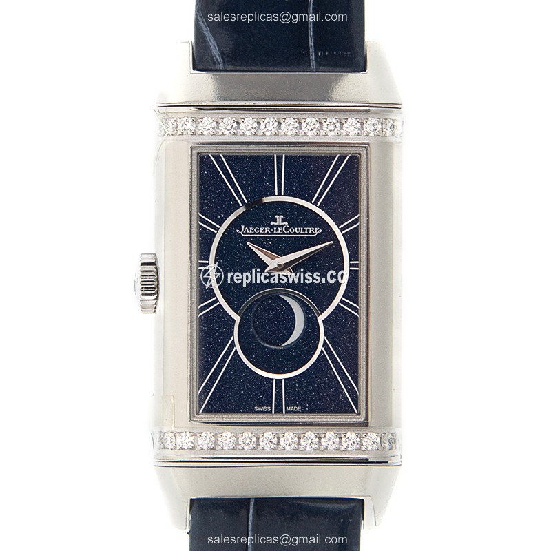Jaeger-Lecoultre Q3358420 REVERSO Replica - Manual Wind - Steel Case - Blue Dial - Alligator Blue Strap - Luxury Replica REVERSO Watch