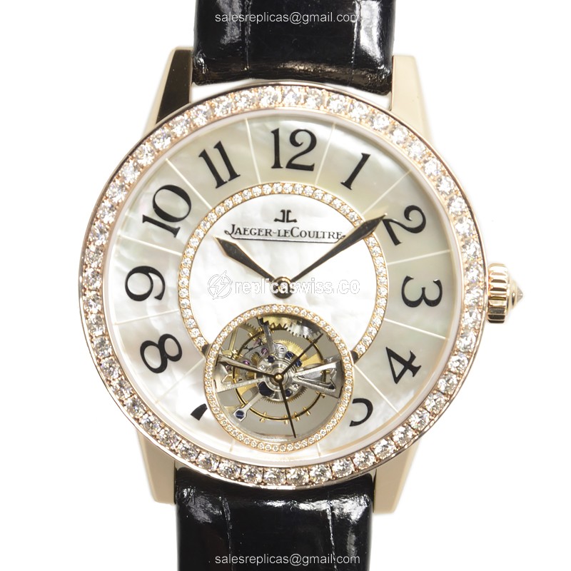Jaeger-Lecoultre Rendez-Vous Replica - Automatic - 18kt Rose Gold - Diamond Dial - White - Black Alligator Strap