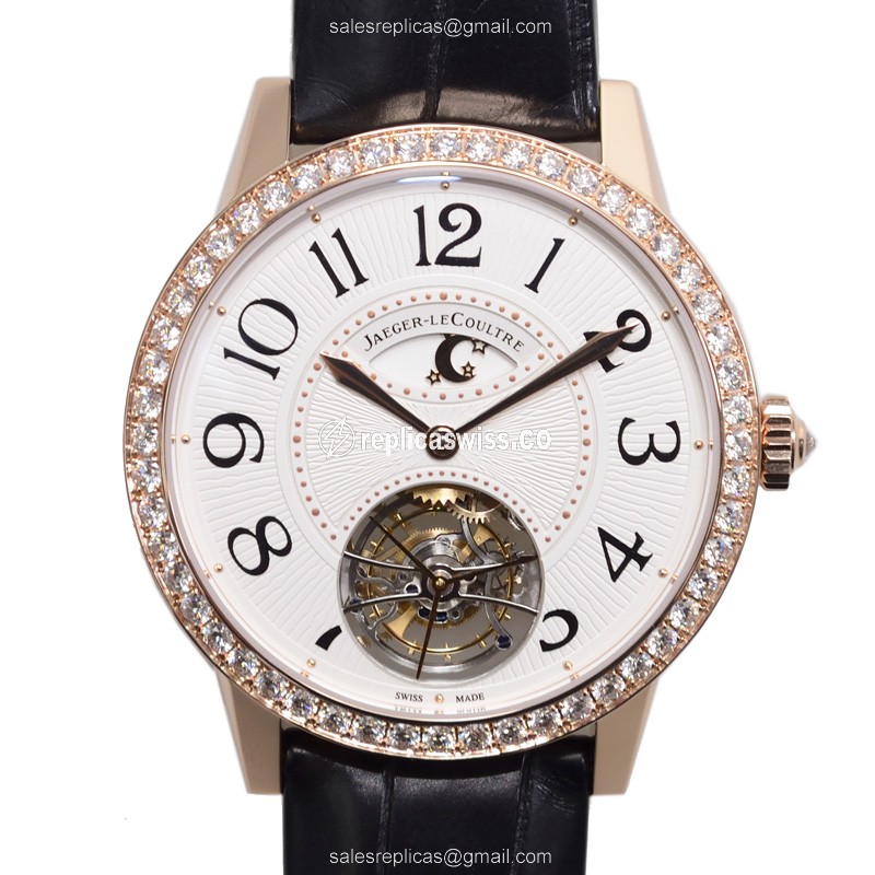 Jaeger-Lecoultre Rendez-Vous Replica - Automatic - 18kt Rose Gold - Diamonds - White Dial - Black Alligator Strap