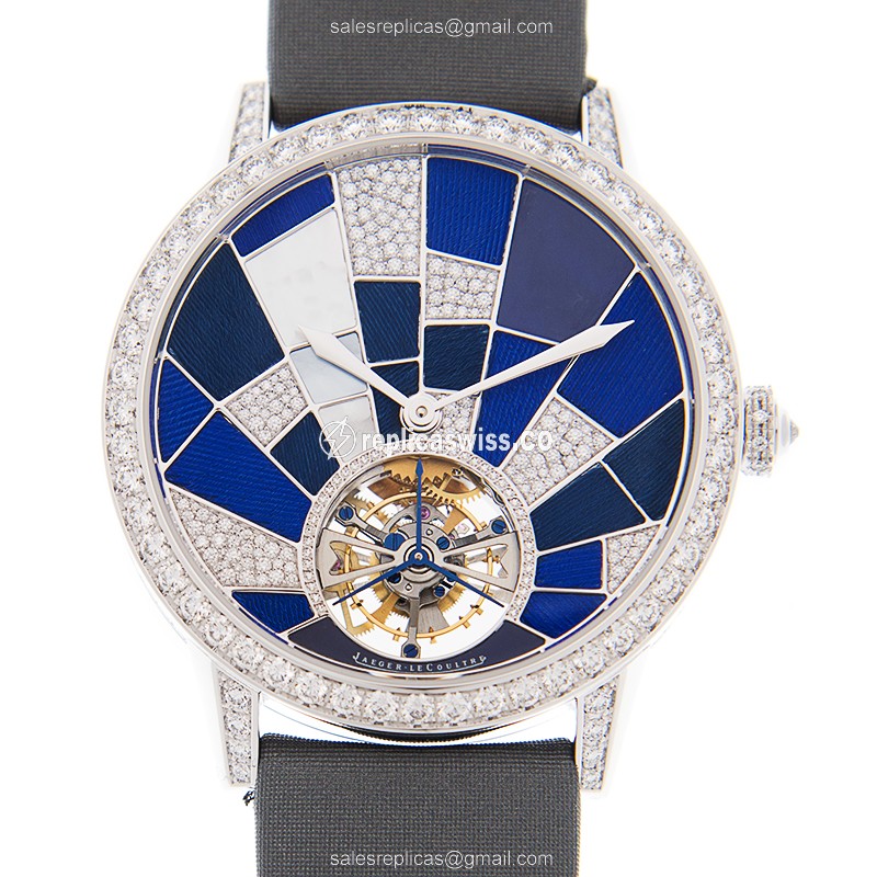 Jaeger-Lecoultre Rendez-Vous Replica - Automatic - 18kt White Gold - Blue Dial - Diamond - Grey Leather Strap