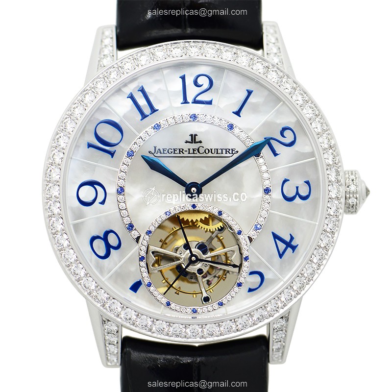 Jaeger-Lecoultre Rendez-Vous Replica - Automatic - 18kt White Gold - Diamond Bezel - Black Alligator Strap