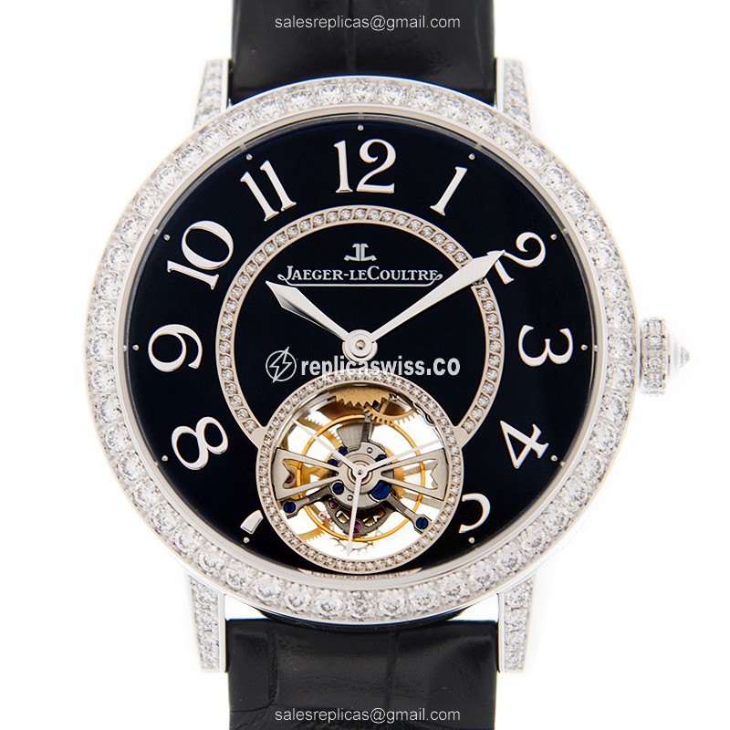 Jaeger-Lecoultre Q34134E4 Rendez-Vous Replica - Automatic 18kt White Gold - Black Dial & Diamond Clasp - Luxury Replica RENDEZ VOUS Watch