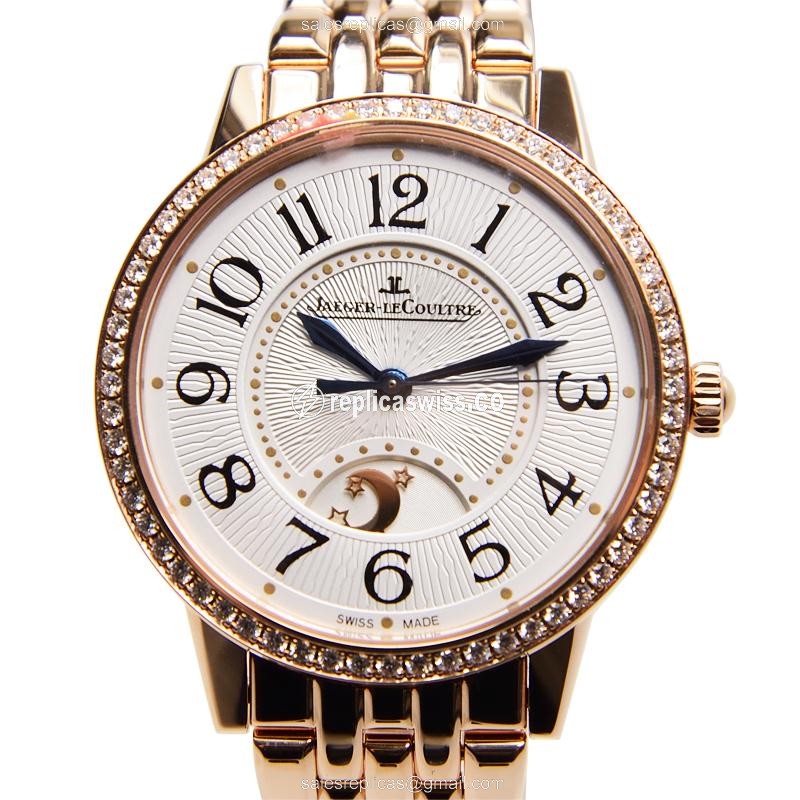 Jaeger-Lecoultre Rendez-Vous Replica - Automatic - 18kt Rose Gold Case - Diamonds - Silver Dial