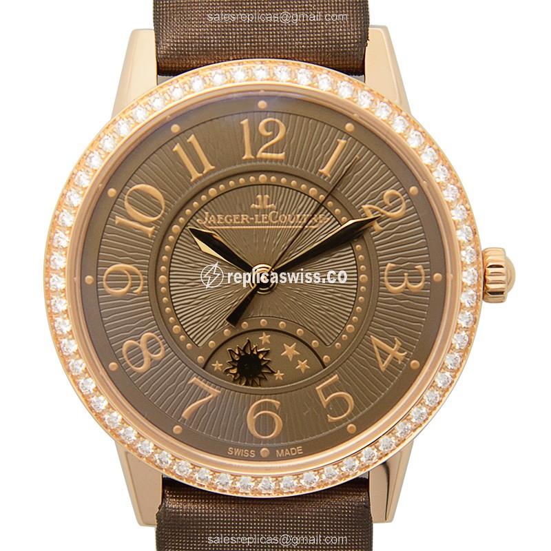 Jaeger-Lecoultre Rendez-Vous Replica - Automatic - 18kt Rose Gold - Diamond Dial - Brown Strap - Luxury Replica RENDEZ VOUS Watch