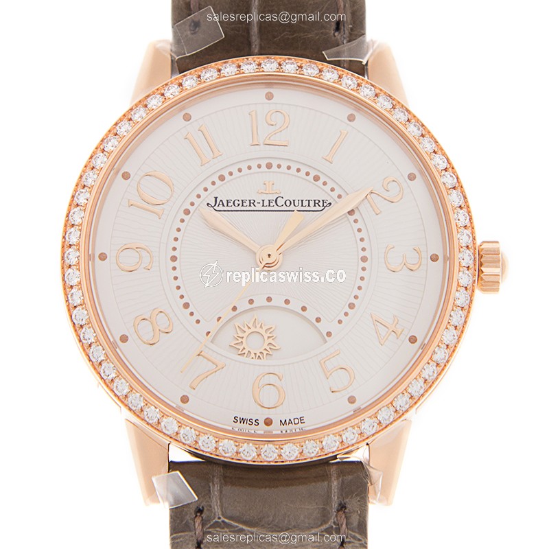 Jaeger-Lecoultre Rendez-Vous Replica - Automatic - 18kt Rose Gold - Silver Dial - Brown Alligator Strap - Luxury Replica RENDEZ VOUS Watch