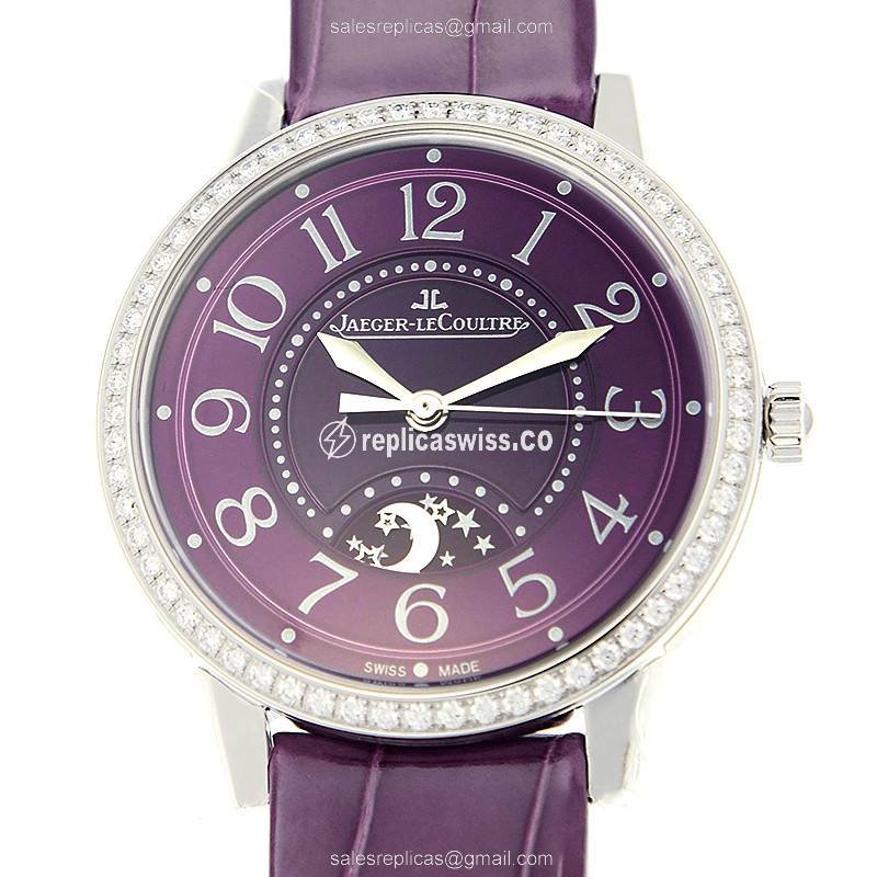 Jaeger-Lecoultre Q3448460 Rendez-Vous Replica - Automatic - Stainless Steel Case - Purple Dial - Diamond - Alligator Strap