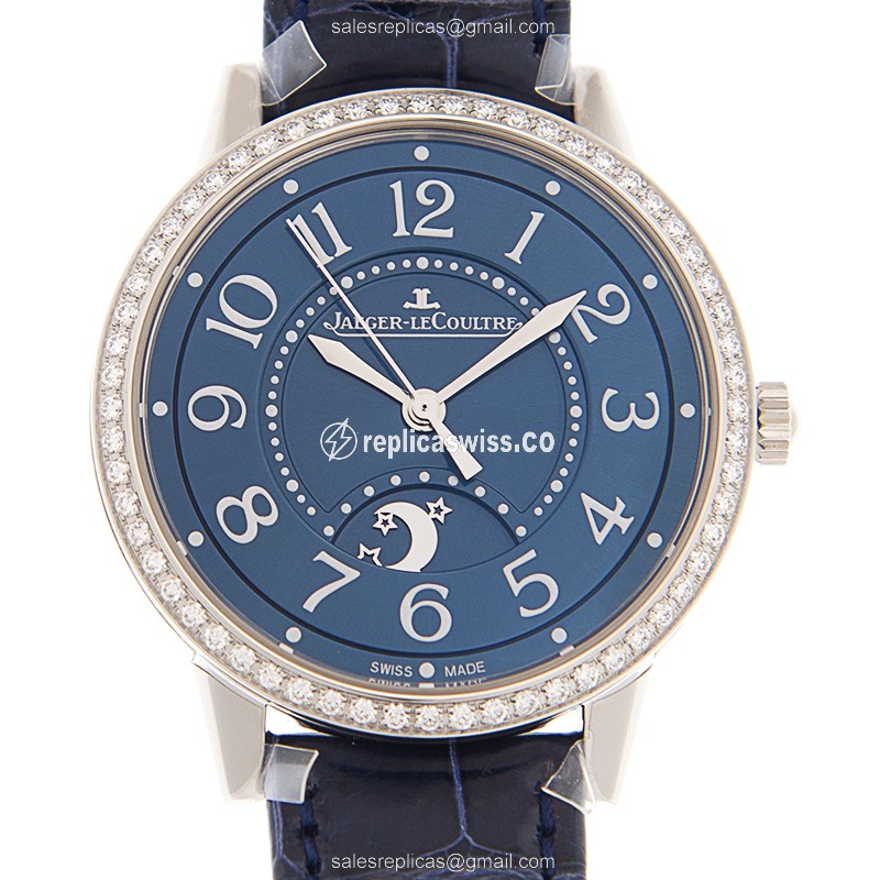 Jaeger-Lecoultre Rendez-Vous Replica - Automatic - Stainless Steel - Blue Dial & Diamond - Alligator Blue Strap - Luxury Replica RENDEZ VOUS Watch