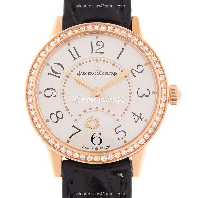 Jaeger-Lecoultre Rendez-Vous Replica - Automatic - 18kt Rose Gold - Diamond Dial - Black Alligator Strap