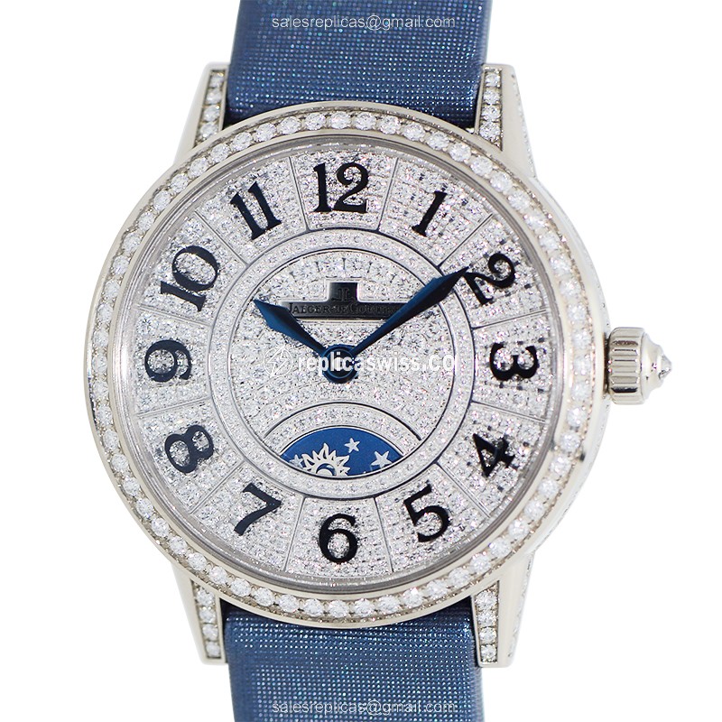 Jaeger-Lecoultre Q3463407 Rendez-Vous Replica - Automatic 18kt White Gold - Diamond - Silver Dial - Blue Satin Strap