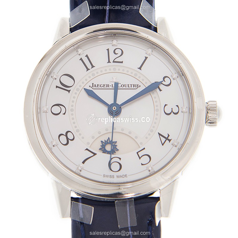 Jaeger-Lecoultre RENDEZ VOUS Replica - Automatic - Stainless Steel Case - White Dial - Blue Alligator Strap