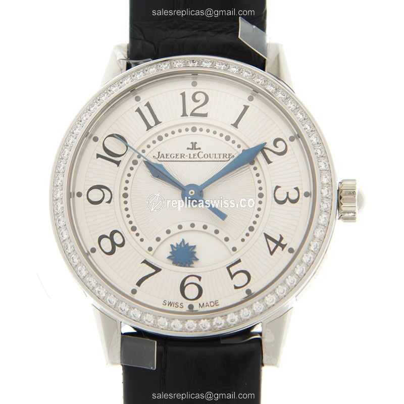 Jaeger-Lecoultre Rendez-Vous Replica - Automatic - White Gold - Diamond Dial - Black Leather Strap