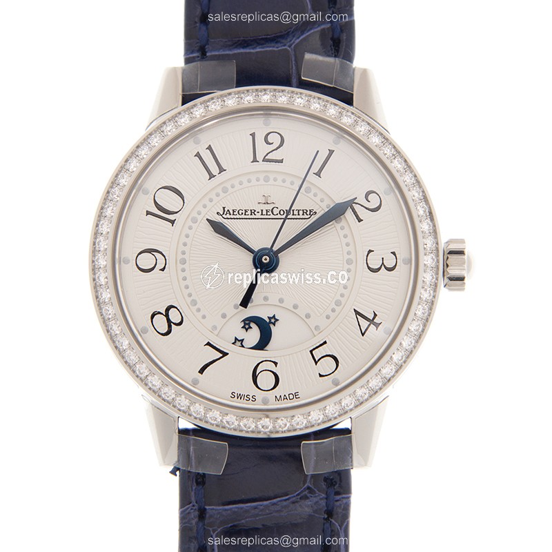 Jaeger-Lecoultre Rendez-Vous Replica - Automatic - White Dial - Diamond Bezel - Blue Alligator Strap